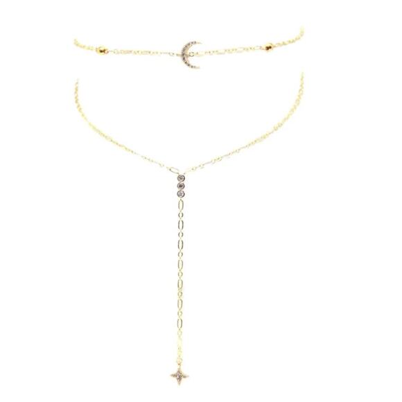 Ettika Bali Choker with Moon & Star 18K Gold Plated Necklace Boho Chic Celestial - Picture 1 of 9